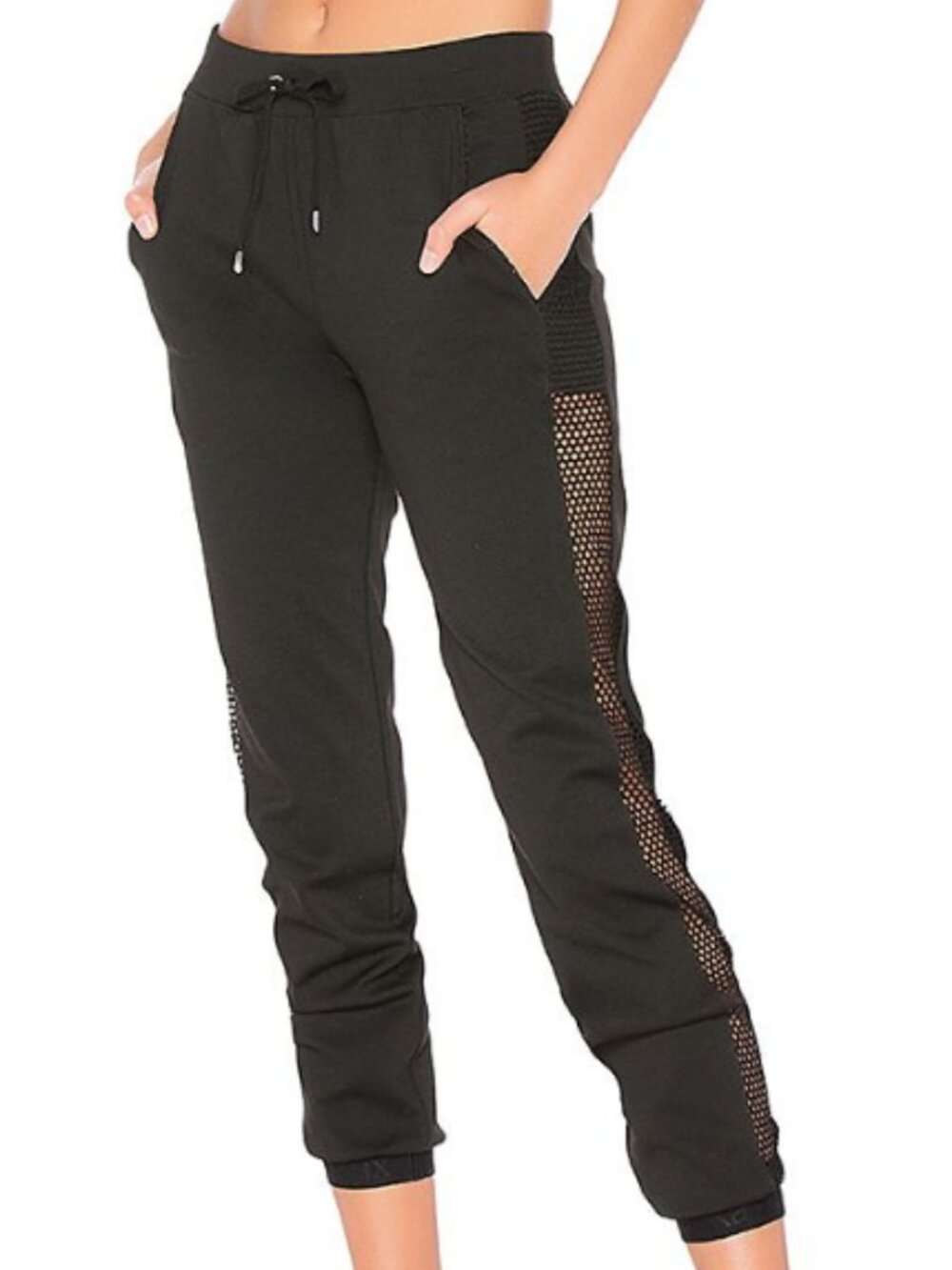 Forever 21 Knit Joggers Fishnet Side Panels Black